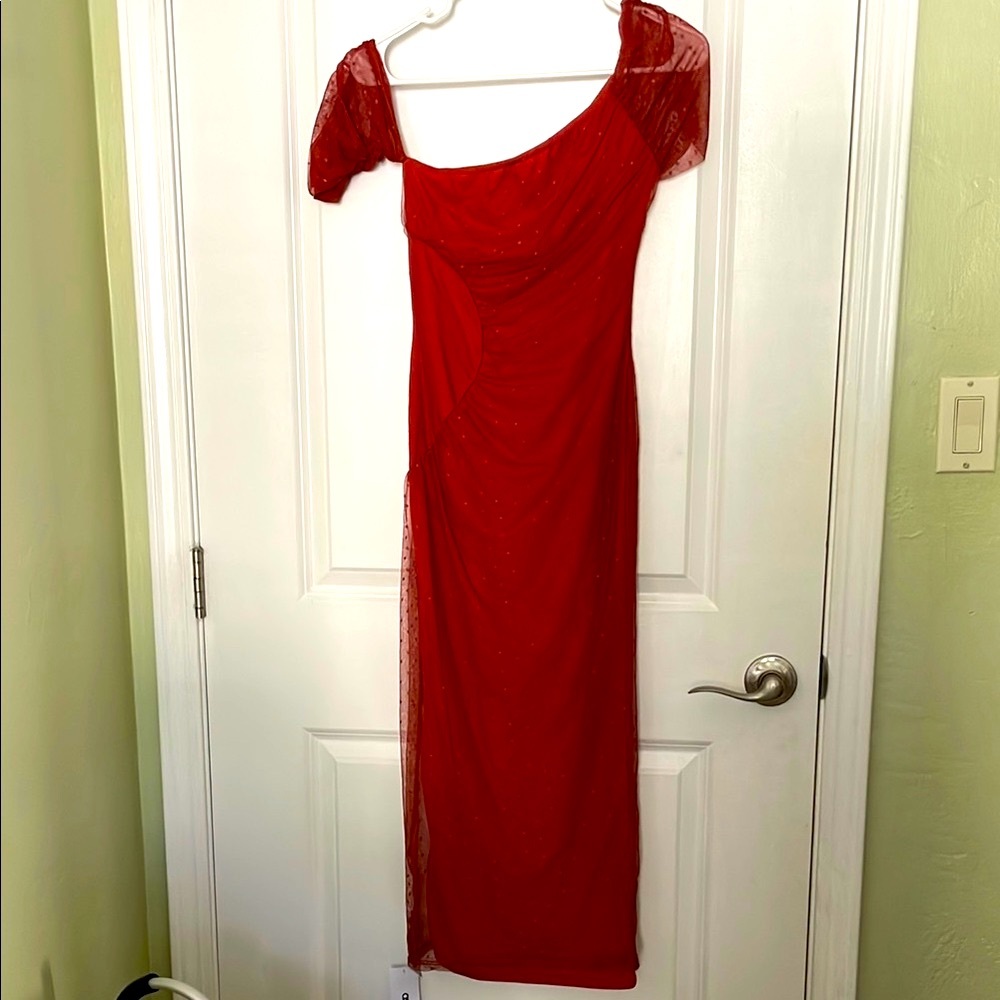 ASOS Red Asymmetrical Puff Sleeve Gown